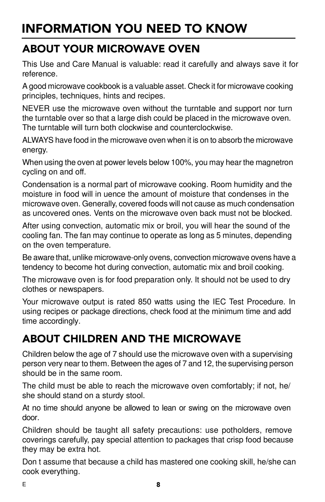 Viking RDMOR206SS manual Information You Need To Know, About Your Microwave Oven, About Children and the Microwave 