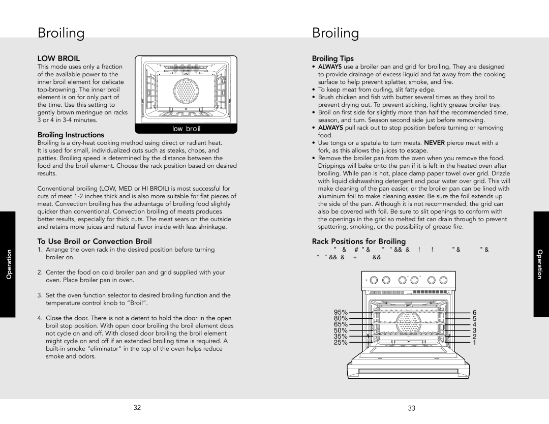 Viking RDSCD2305BSS Broiling Instructions, To Use Broil or Convection Broil, Broiling Tips, Rack Positions for Broiling 