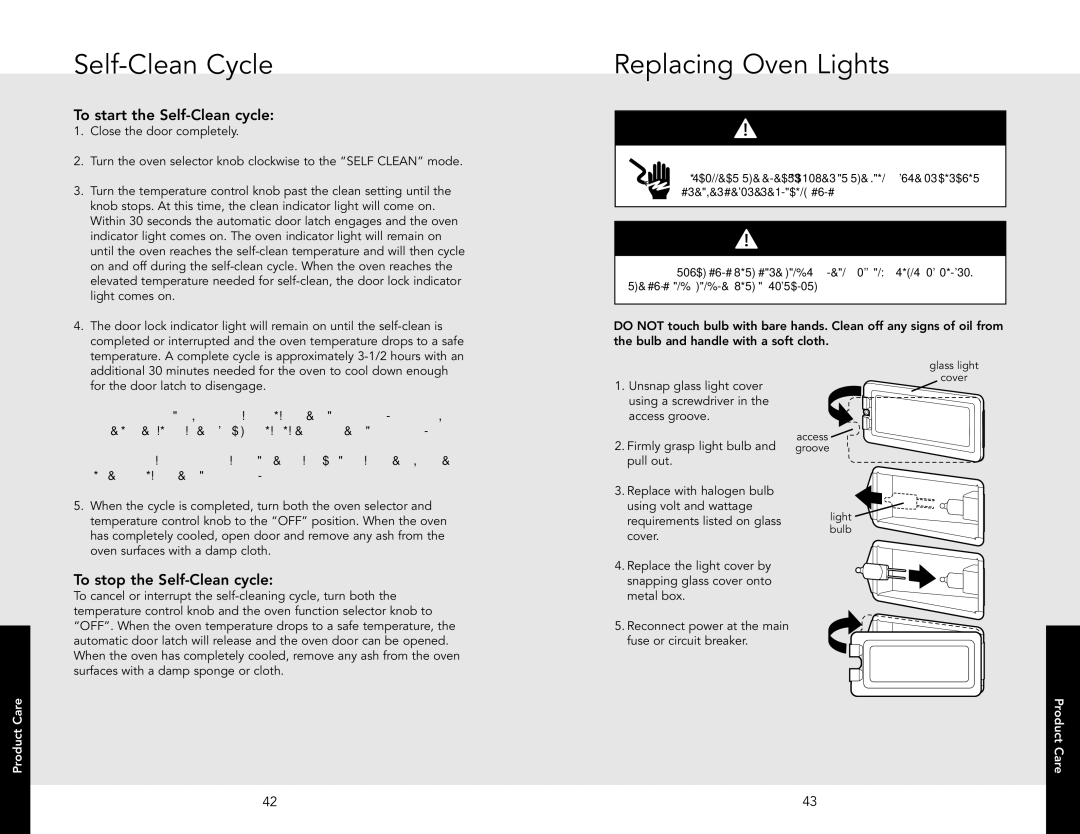 Viking RDSCD2305BSS manual Replacing Oven Lights, To start the Self-Clean cycle, To stop the Self-Clean cycle 