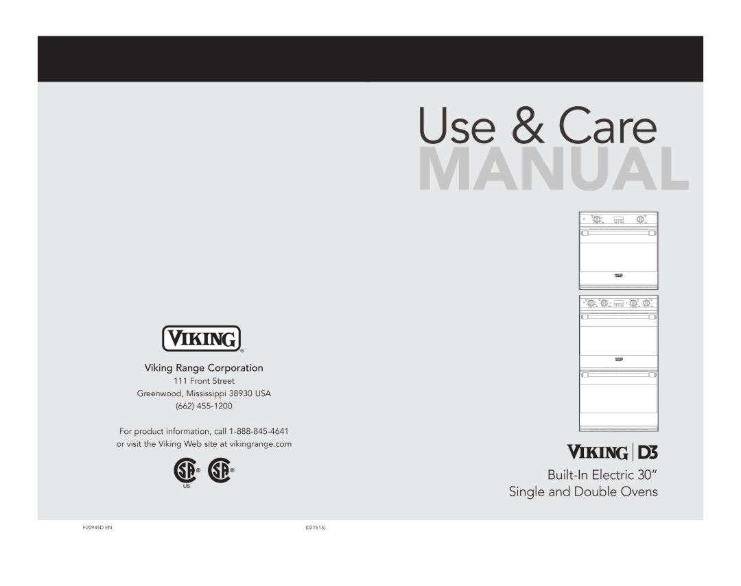 Viking RDSOE306SS, RDDOE306SS manual Use & Care 