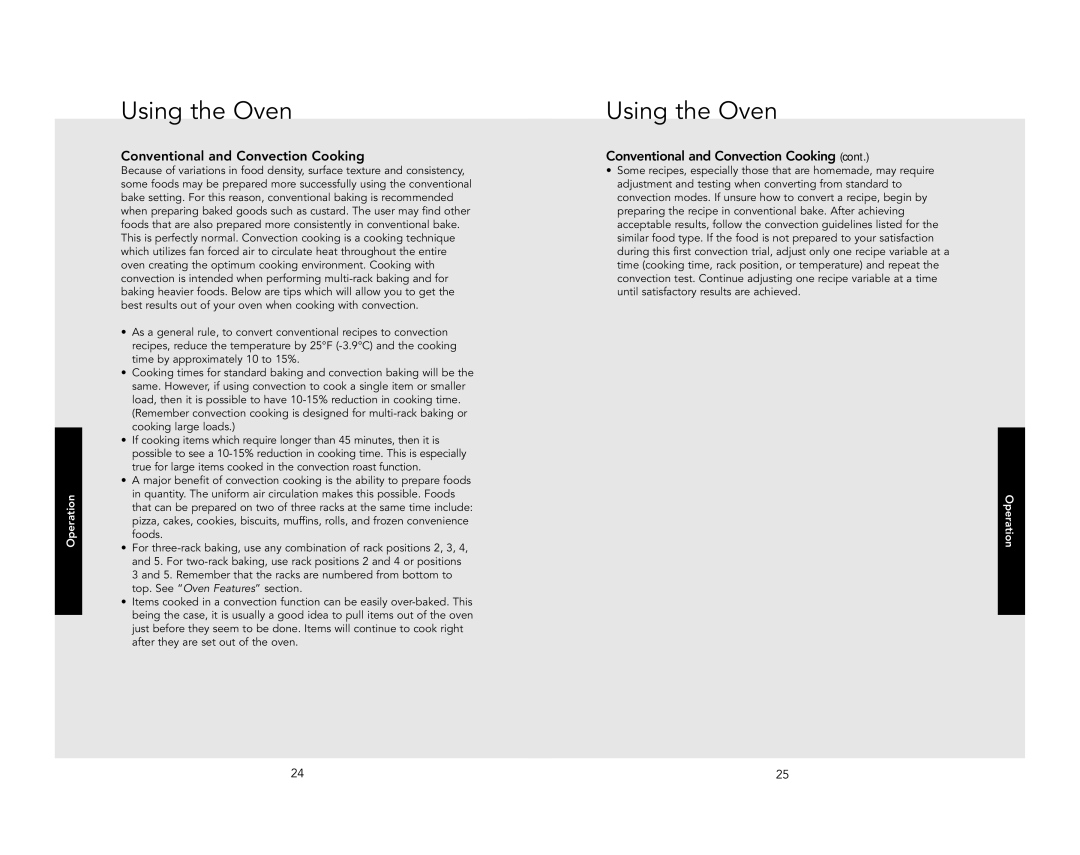 Viking RDSOE306SS, RDDOE306SS manual Conventional and Convection Cooking 