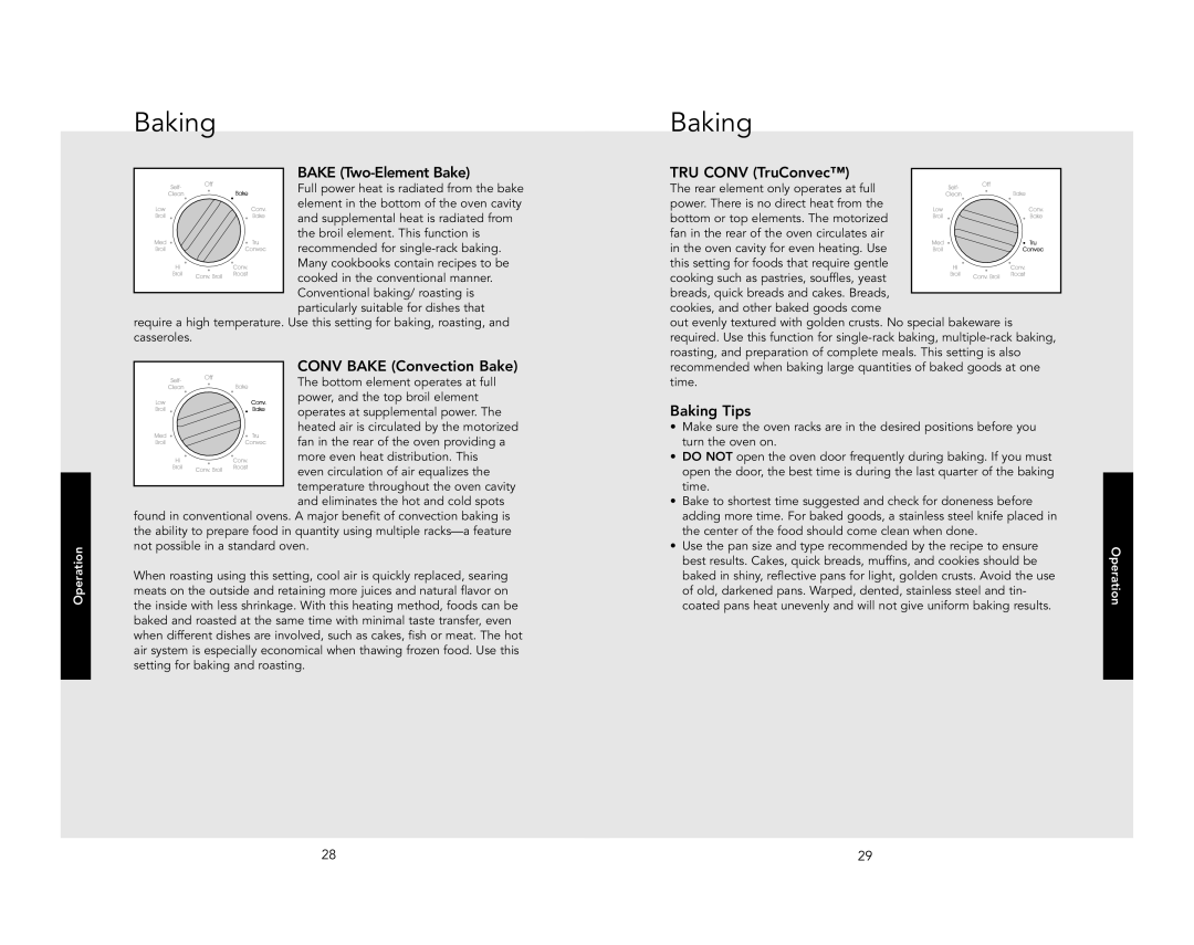 Viking RDDOE306SS, RDSOE306SS manual Bake Two-Element Bake, TRU Conv TruConvec, Baking Tips 