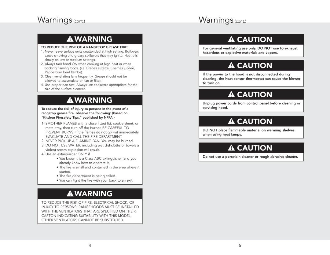 Viking RDWHC3042SS manual To Reduce the Risk of a Rangetop Grease Fire 