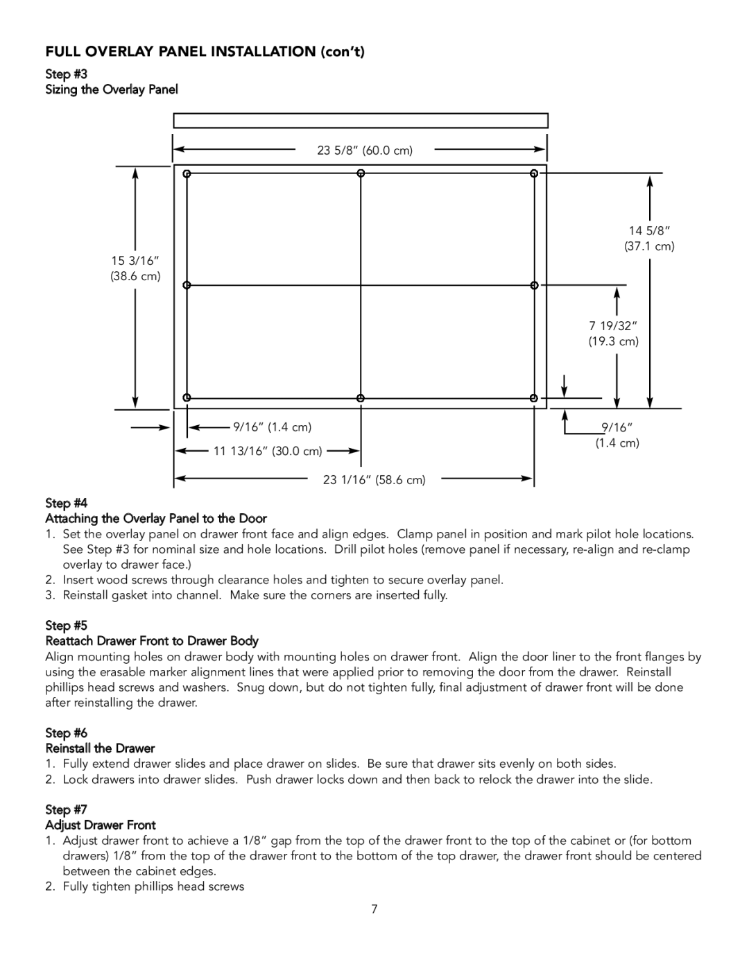 Viking Refrigerator Drawer manual Full Overlay Panel Installation con’t 