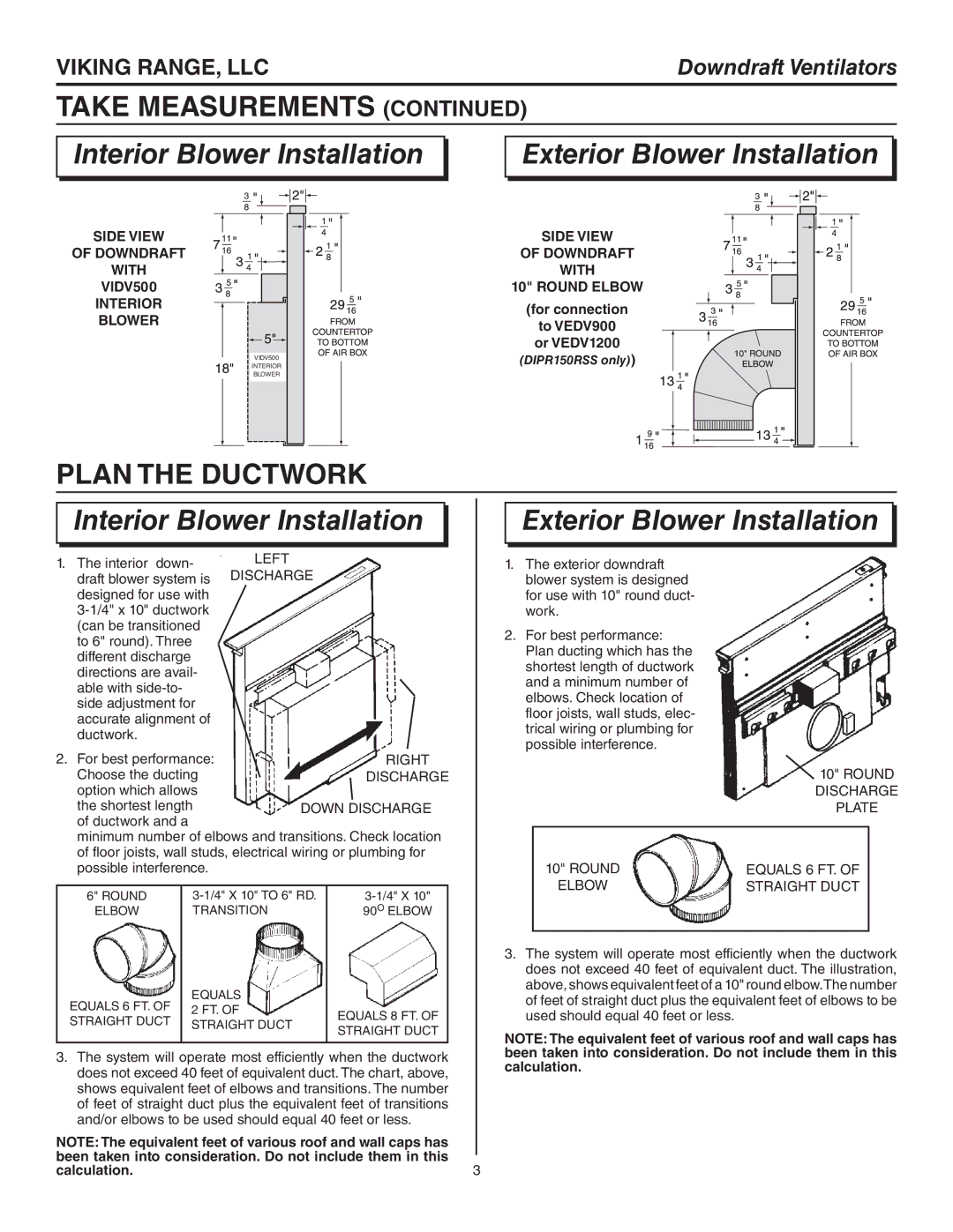 Viking CRVDD330R Plan the Ductwork, Side View Downdraft With VIDV500 Interior Blower, Side View Downdraft With Round Elbow 