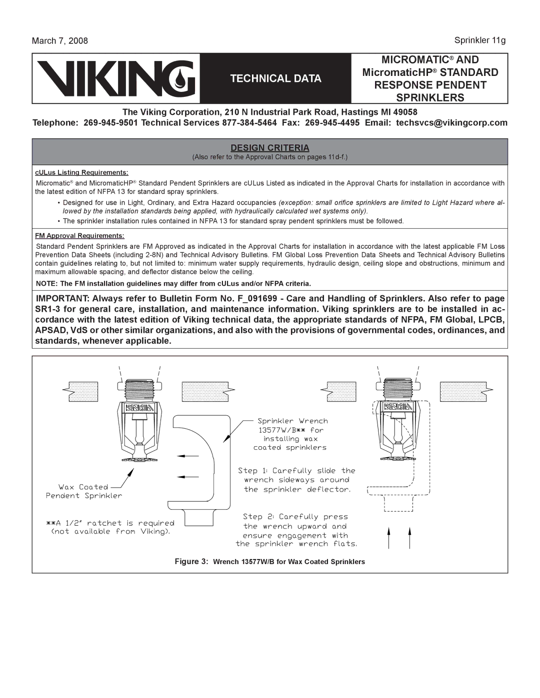 Viking Sprinkler 11a specifications Design Criteria 