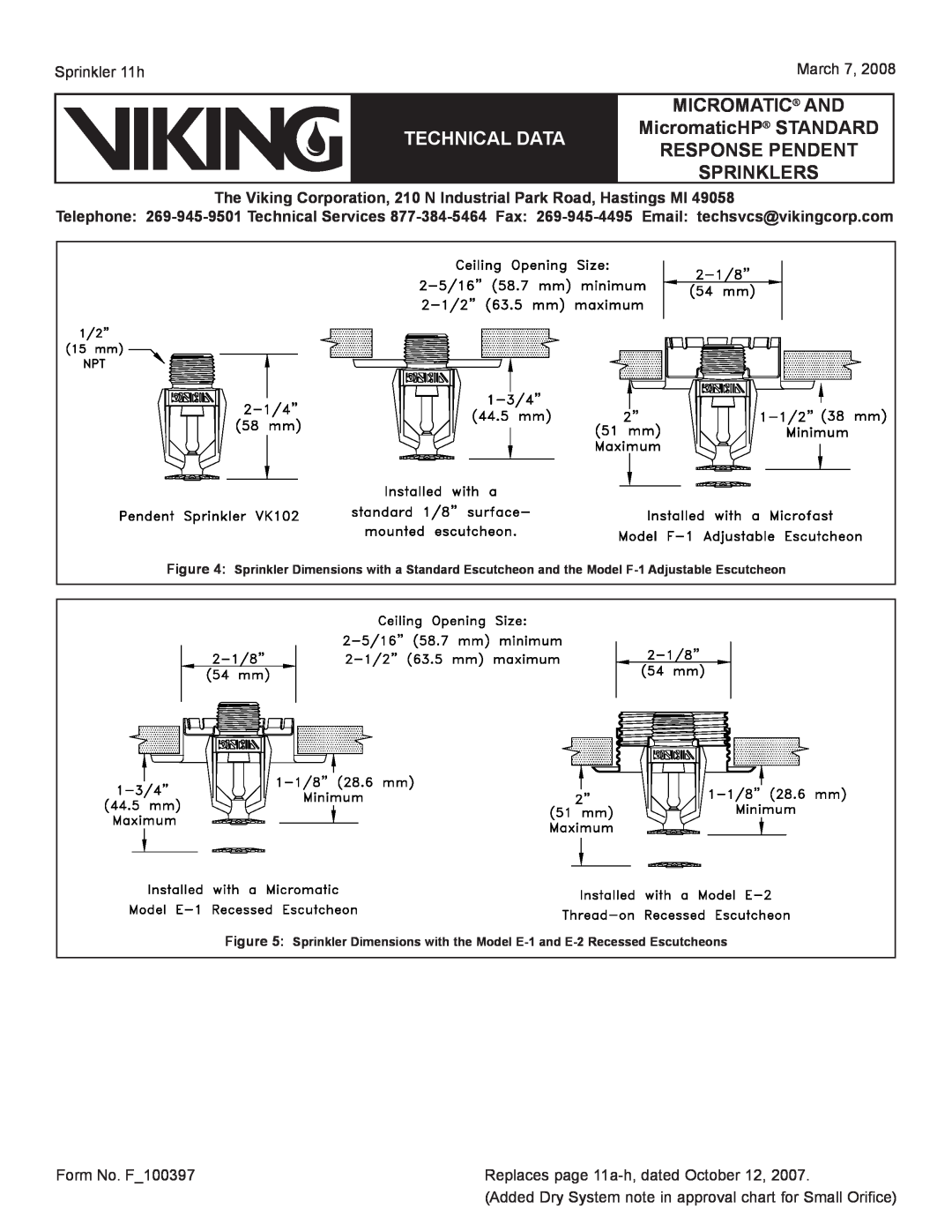 Viking Sprinkler 11a Sprinkler 11h, Replaces page 11a-h, dated October 12, Sprinklers, March, Form No. F100397 
