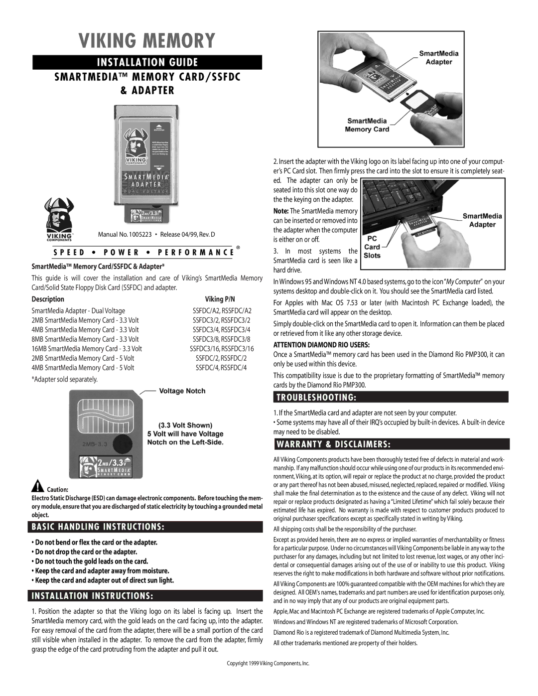 Viking SSFDC/A2 installation instructions Basic Handling Instructions, Installation Instructions, Troubleshooting 