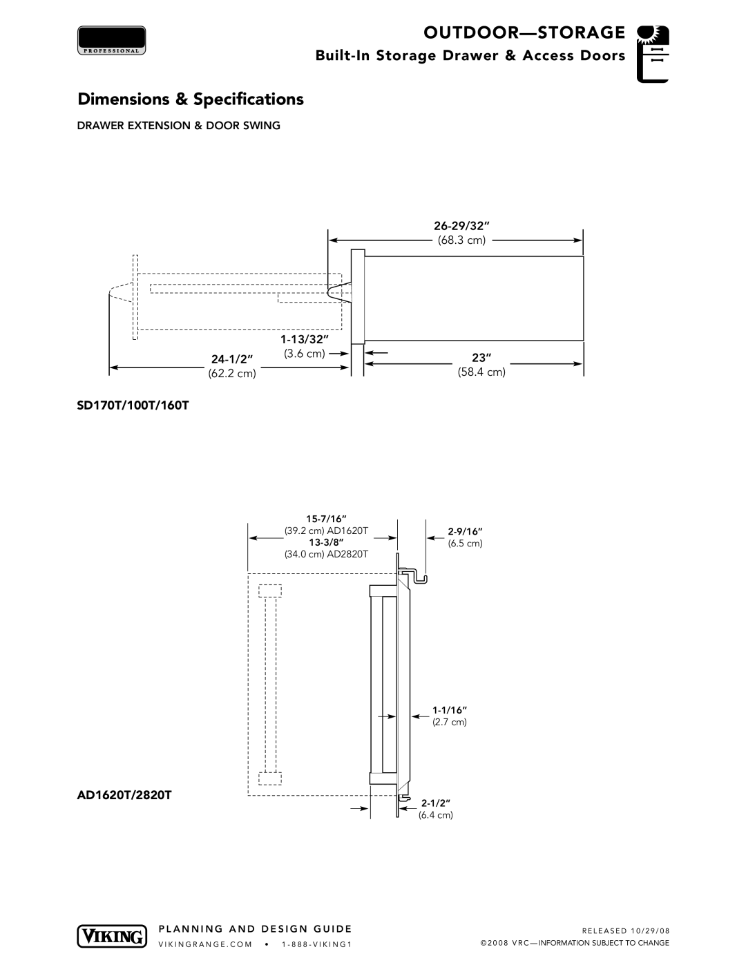 Viking Storage Drawer manual SD170T/100T/160T, AD1620T/2820T, Planning Design Guide 