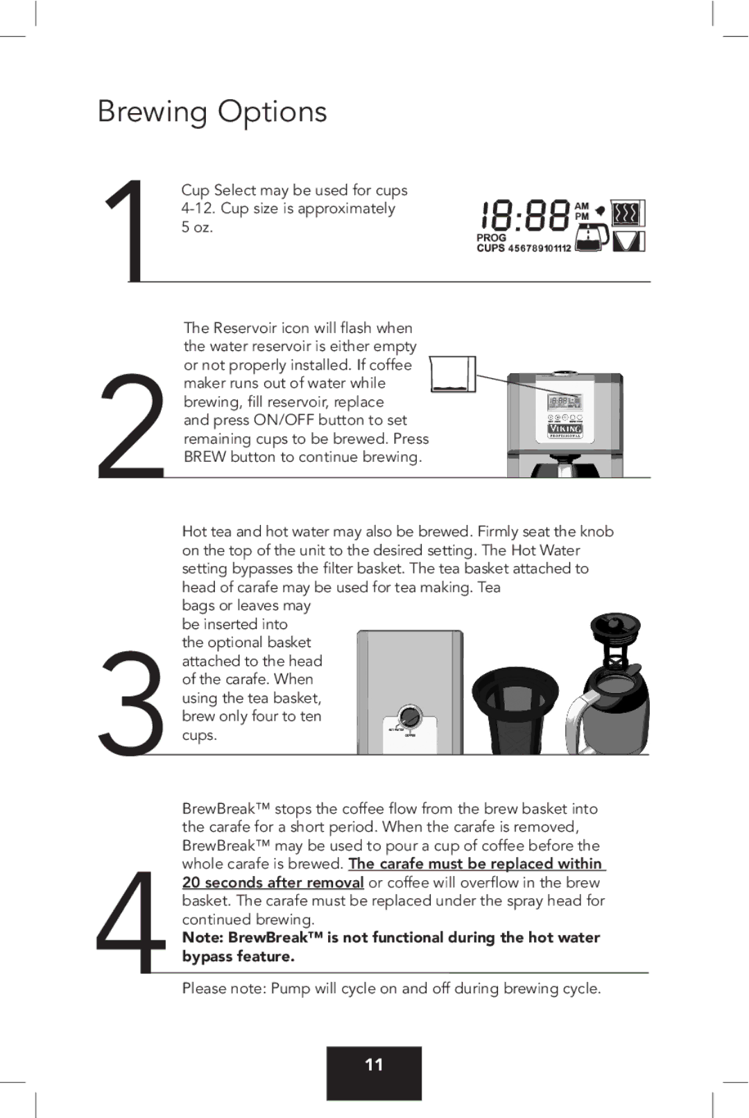 Viking VCCM12 manual Brewing Options 