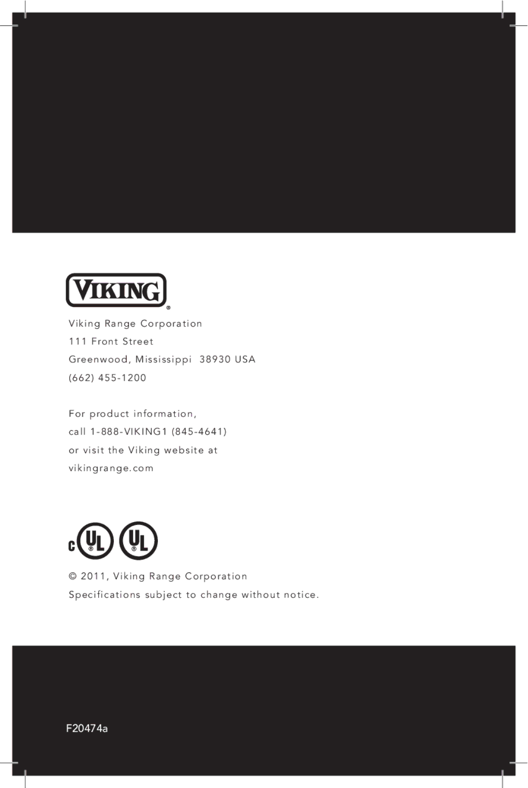 Viking VCCM12 manual F20474a 