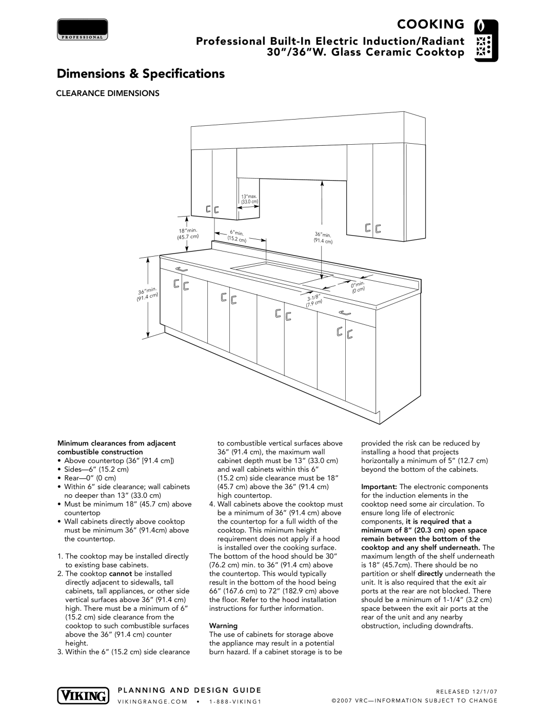 Viking VCCU105-4B manual Clearance Dimensions 