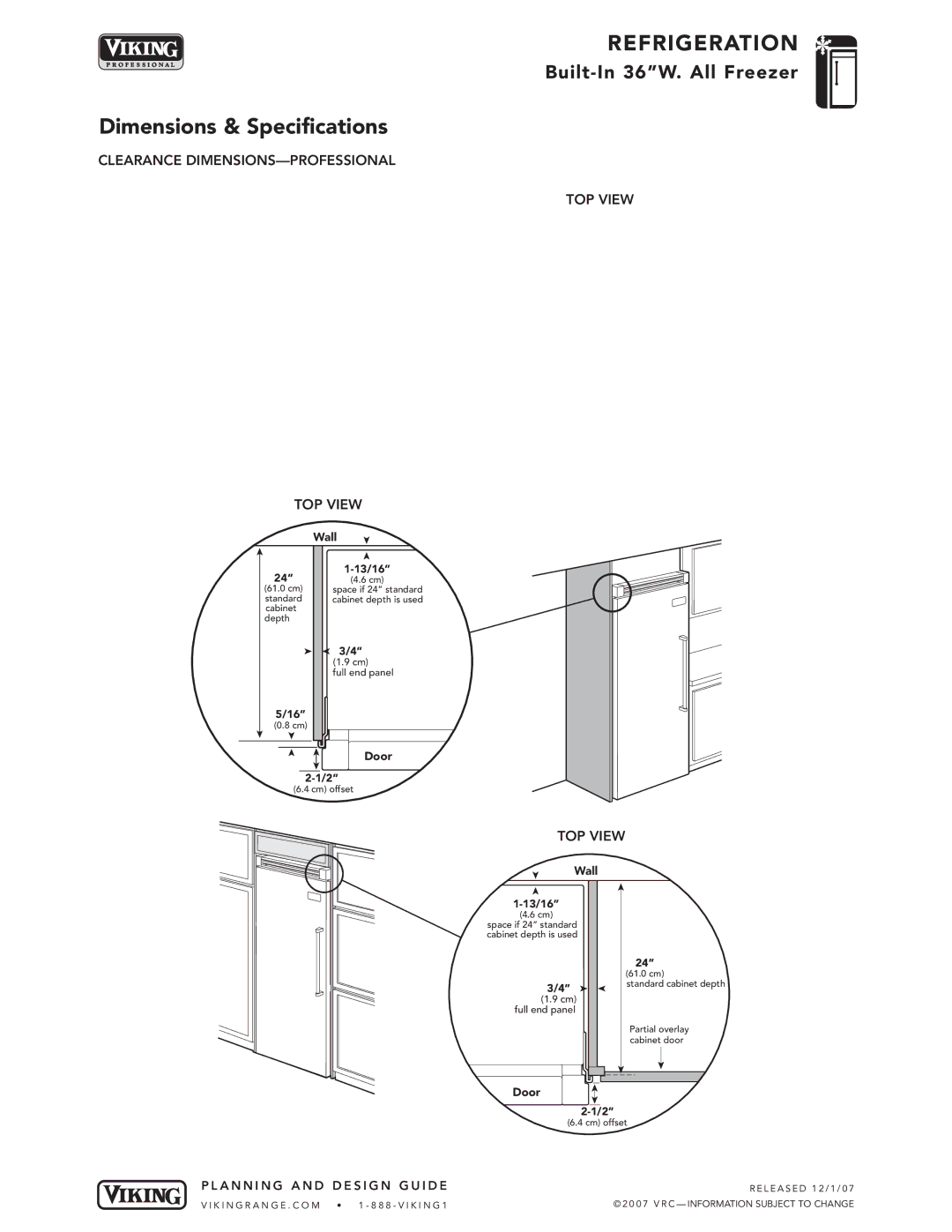 Viking VCFB364, DDFB364 specifications Clearance DIMENSIONS-PROFESSIONAL, TOP View 