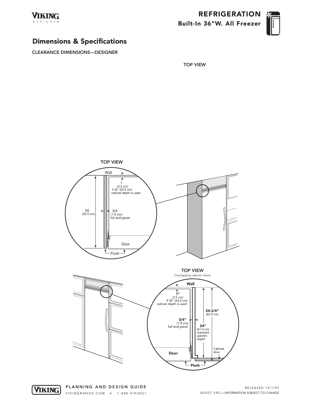 Viking DDFB364, VCFB364 specifications Clearance DIMENSIONS-DESIGNER 