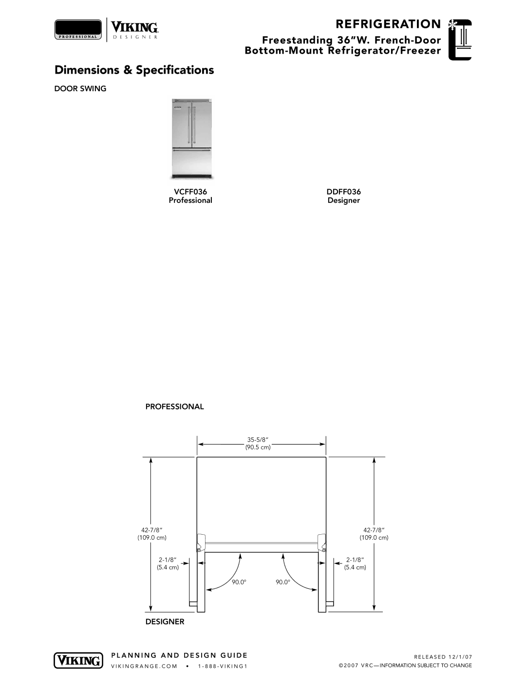 Viking BMFD manual Door Swing VCFF036 DDFF036 