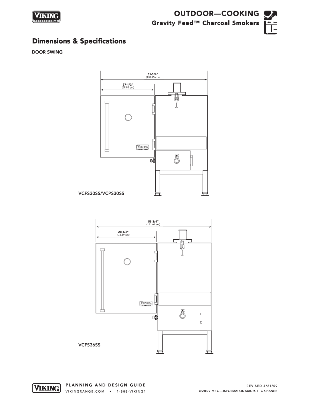 Viking VCFS364SS Outdoor-C Ooking, Dimensions & Specifications, Gravity Feed Charco al Smoker s, Planning, Design, Guide 