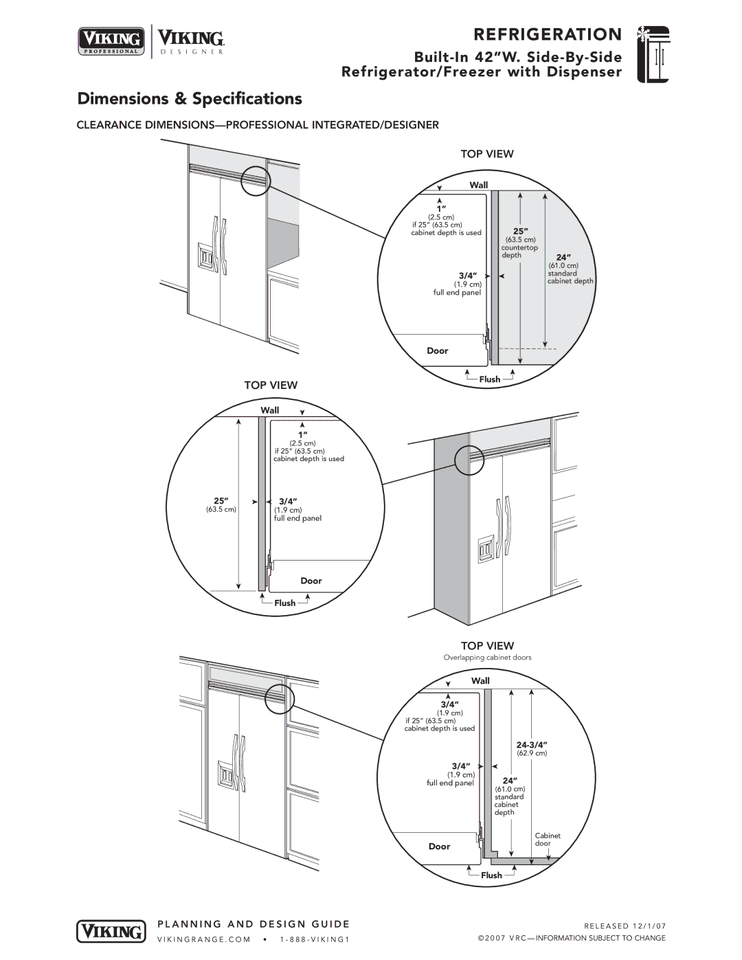 Viking VCSB423D, VISB423D, DFSB423D specifications Door Flush, Door 24-3/4 