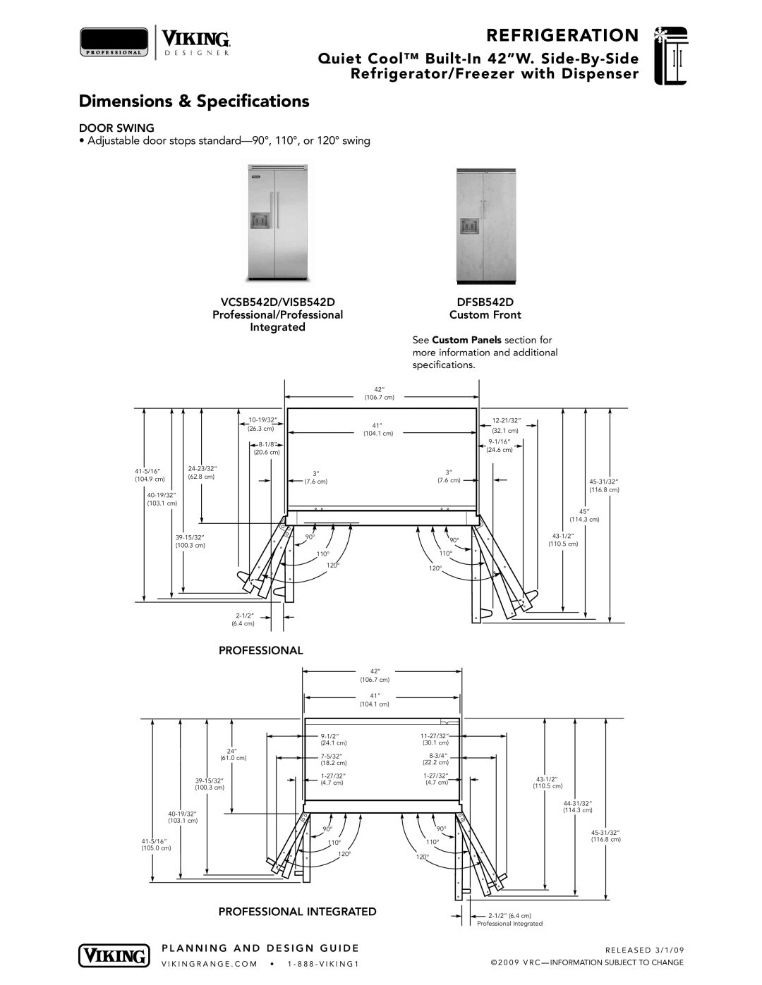 Viking VISB542D, VCSB542D, DFSB542D specifications Door Swing, Professional 