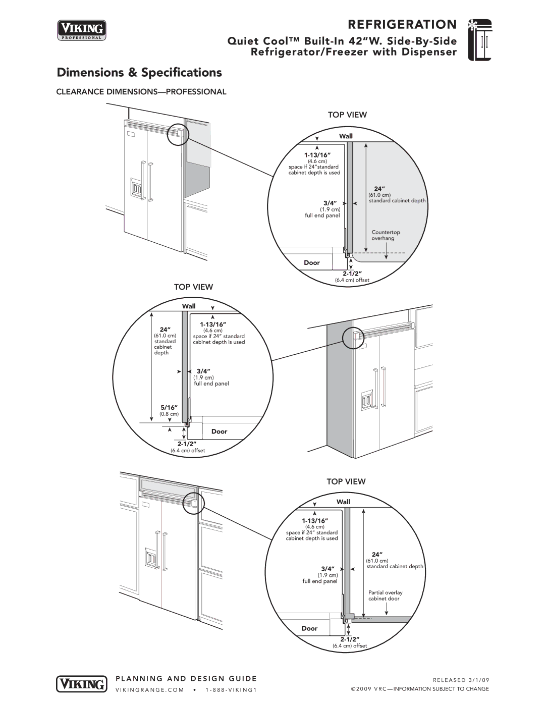 Viking DFSB542D, VCSB542D, VISB542D specifications Clearance DIMENSIONS-PROFESSIONAL TOP View, Wall 13/16, Door 