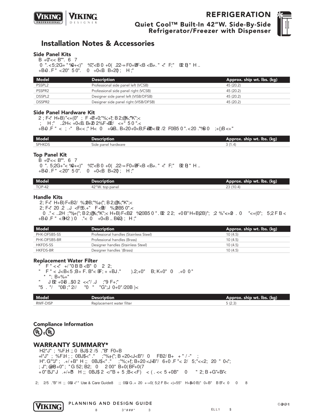 Viking DFSB542D, VCSB542D, VISB542D specifications Installation Notes & Accessories 