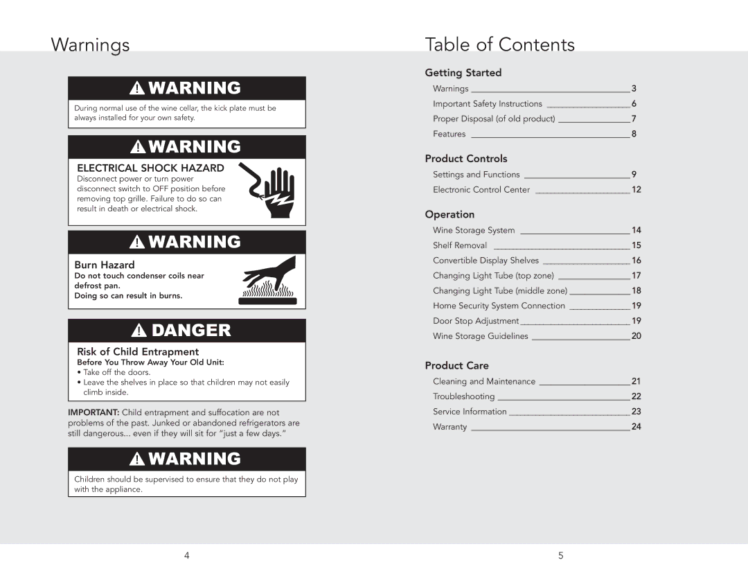 Viking VCWB301RSS, VCWB301LSS manual Table of Contents 