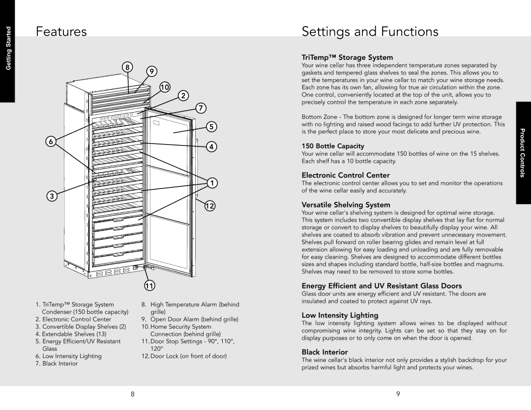 Viking VCWB301RSS, VCWB301LSS manual Features Settings and Functions 