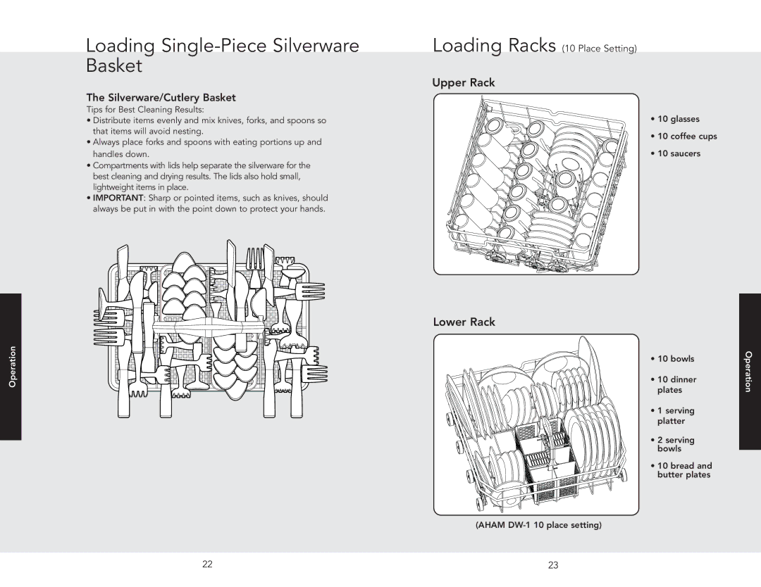 Viking VDB450E, VDB325ESS manual Loading Single-Piece Silverware Basket, Lower Rack 