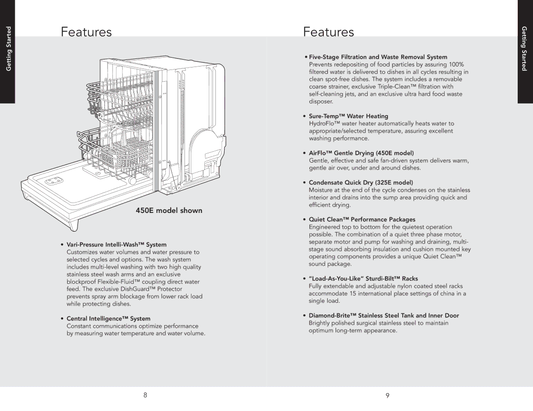 Viking VDB450E, VDB325ESS manual Features, 450E model shown 