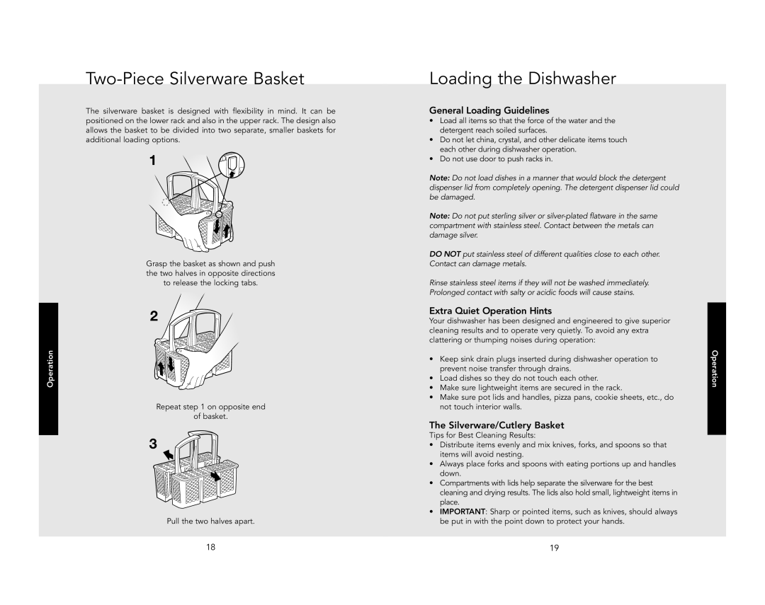 Viking VDB451BK Two-Piece Silverware Basket, Loading the Dishwasher, General Loading Guidelines, Silverware/Cutlery Basket 
