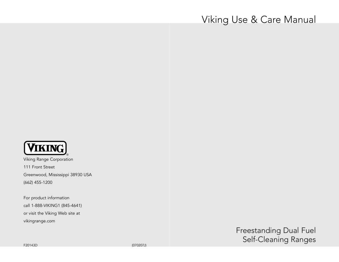 Viking VDSC4856QLE, VDSC4876GSG, VDSC3654GBK, VDSC4876QBK, VDSC4874GQWH, F20143D manual Viking Use & Care Manual 