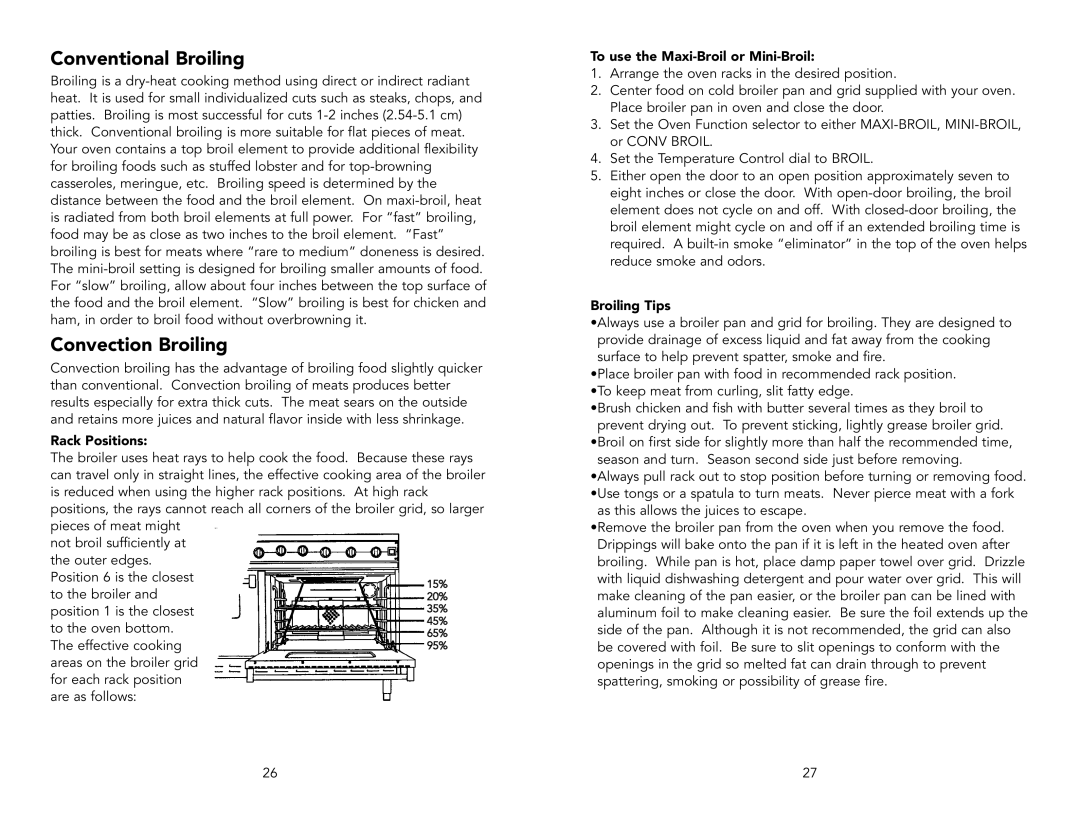 Viking VDSC365, VDSC4856QLE Conventional Broiling, Convection Broiling, To use the Maxi-Broil or Mini-Broil, Broiling Tips 