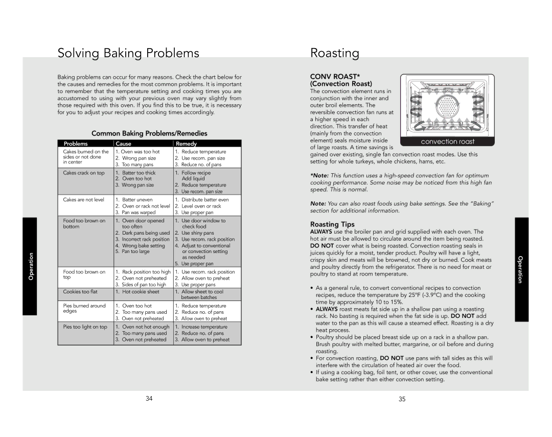 Viking VDSC5304BSS Solving Baking Problems, Common Baking Problems/Remedies, Roasting Tips, Problems Cause Remedy 