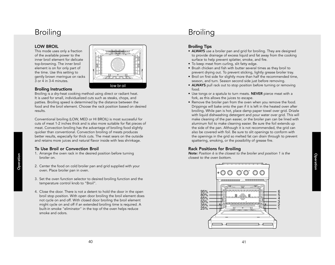 Viking VDSC5488BSS Broiling Tips, Broiling Instructions, To Use Broil or Convection Broil, Rack Positions for Broiling 