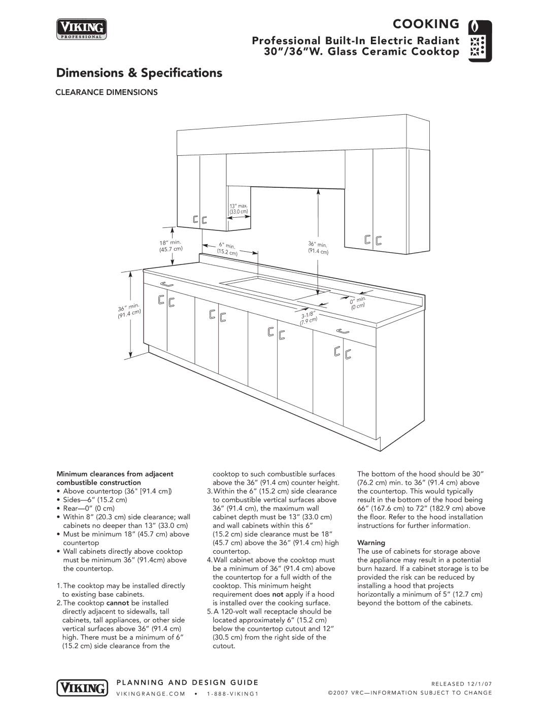 Viking VECU manual Clearance Dimensions 