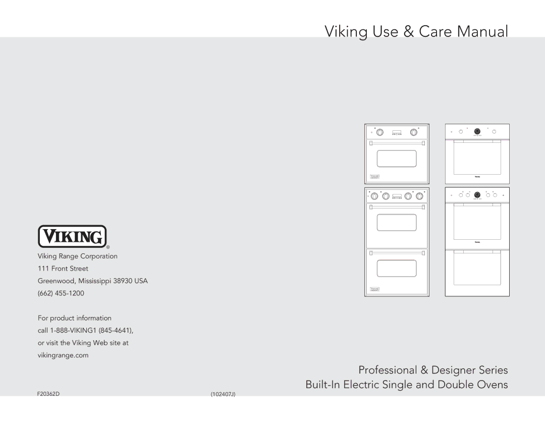 Viking VEDO1272SS, VEDO1272BK, VESO127BK, VESO127SS, VESO1272SS, VEDO127SS, DESO530T, F20362B manual Viking Use & Care Manual 