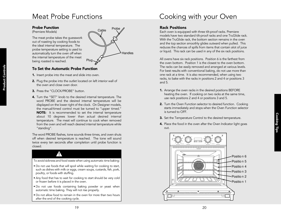 Viking DESO530SS manual Meat Probe Functions, Cooking with your Oven, To Set the Automatic Probe Function, Rack Positions 