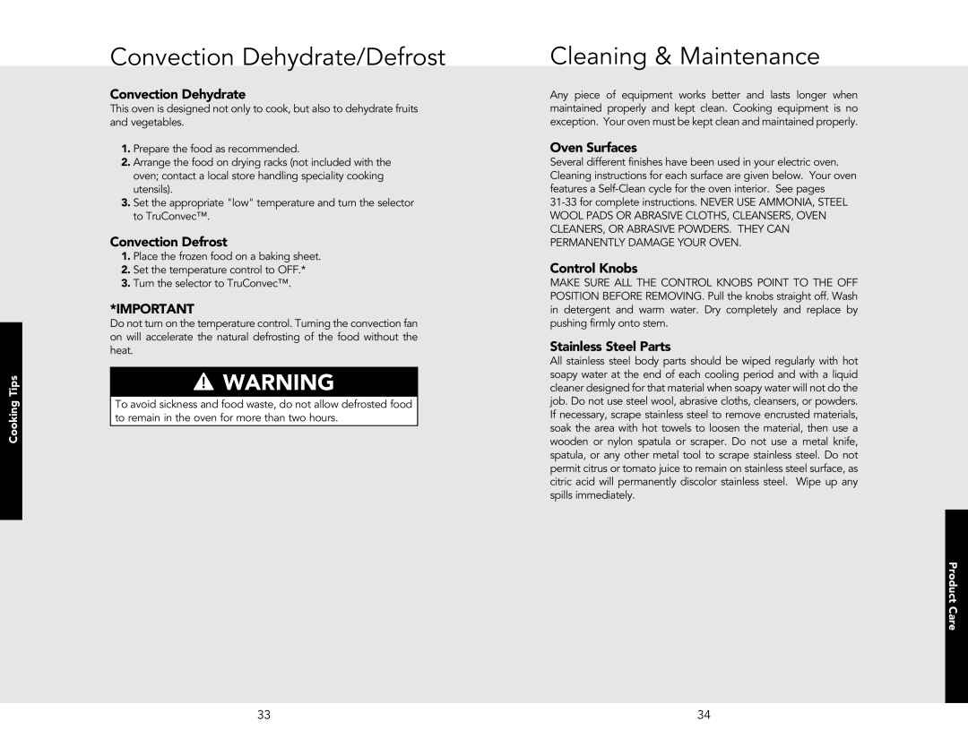 Viking DESO130T, VEDO1272BK, VEDO1272SS, VESO127BK, VESO1272, VESO127SS Convection Dehydrate/Defrost, Cleaning & Maintenance 