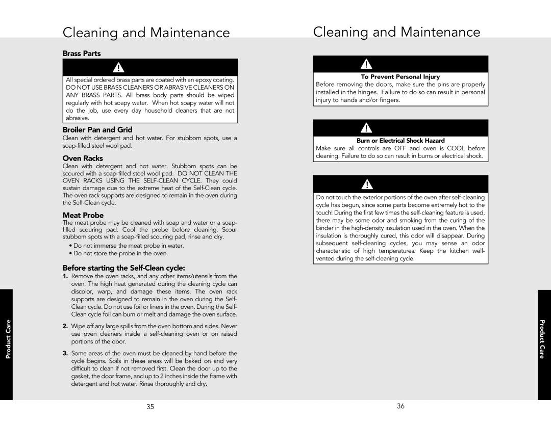 Viking DESO527T, VEDO1272BK, VEDO1272SS, VESO127BK, VESO127SS, VESO1272SS, VEDO127SS, DESO530T manual Cleaning and Maintenance 