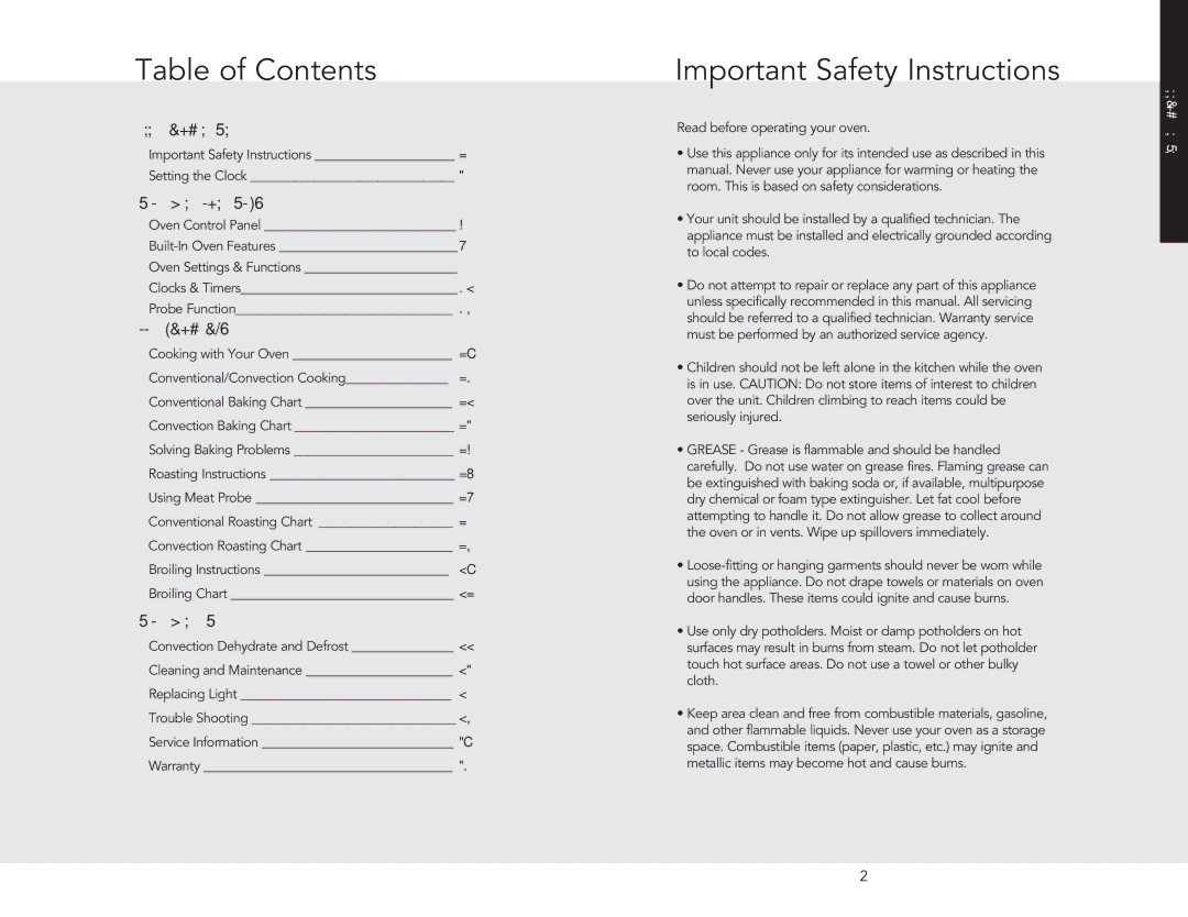 Viking VEDO1272BK, VEDO1272SS, VESO127BK, VESO127SS, VESO1272SS, VEDO127SS Table of Contents, Important Safety Instructions 