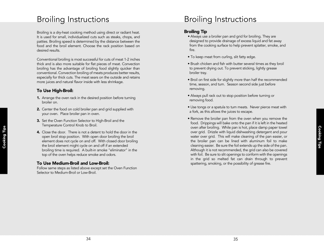 Viking F20812A EN, VESO5302SS Broiling Instructions, To Use High-Broil, To Use Medium-Broil and Low-Broil, Broiling Tip 