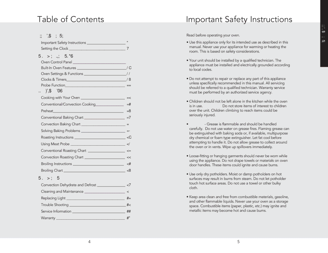 Viking VESO5302IB, VESO5302SS, VESO5302LE, VESO5272SS, VESO130SS, VESO1302TSS Table of Contents, Important Safety Instructions 