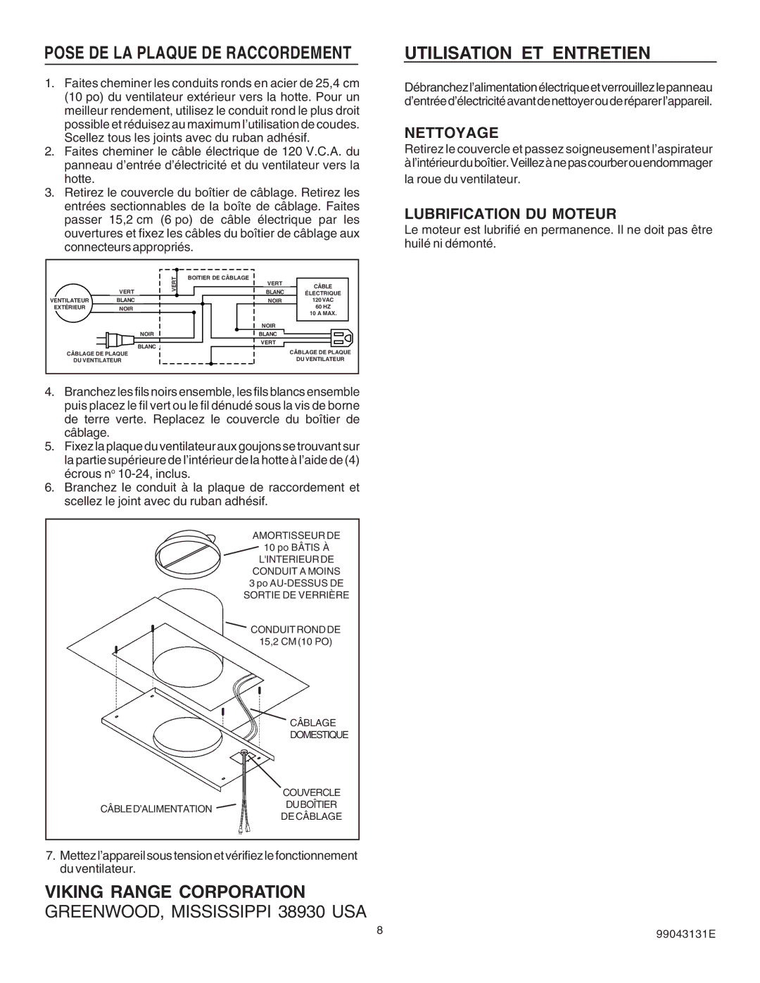 Viking VEV900 specifications Utilisation ET Entretien, Nettoyage, Lubrification DU Moteur 