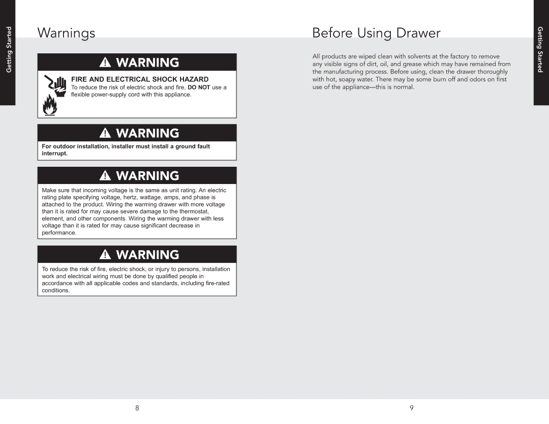 Viking VEWDO536SS manual Before Using Drawer, Fire and Electrical Shock Hazard 