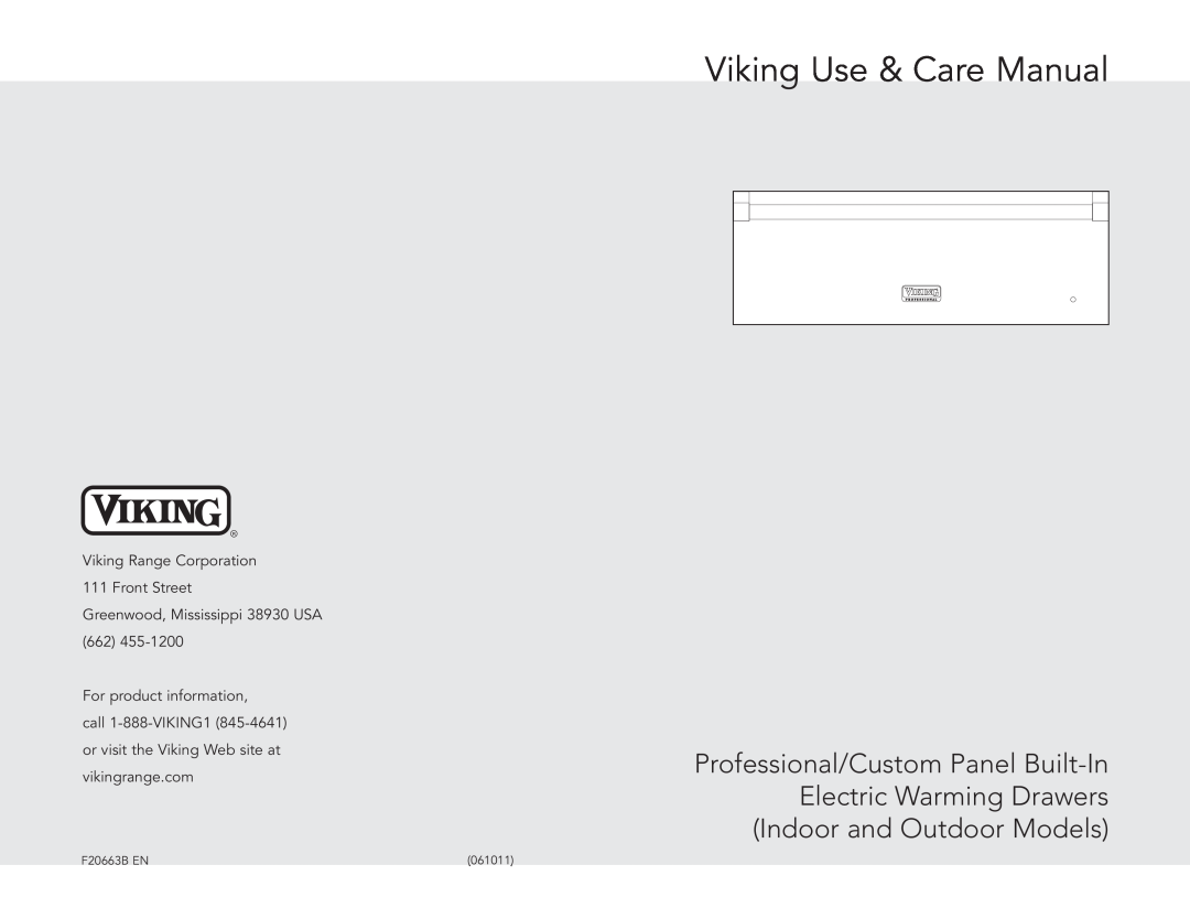 Viking VEWDO536SS manual Viking Range Corporation 111 Front Street, Viking Use & Care Manual, Indoor and Outdoor Models 