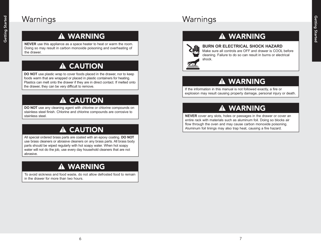 Viking VEWDO536SS manual Burn Or Electrical Shock Hazard, Warnings, Getting Started 