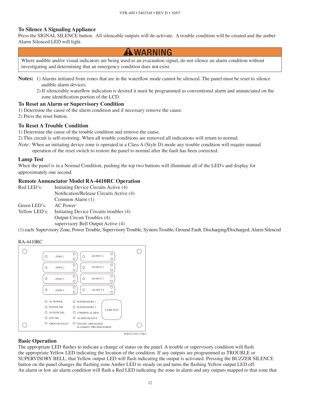 Viking VFR-400 To Silence a Signaling Appliance, To Reset an Alarm or Supervisory Condition, To Reset a Trouble Condition 