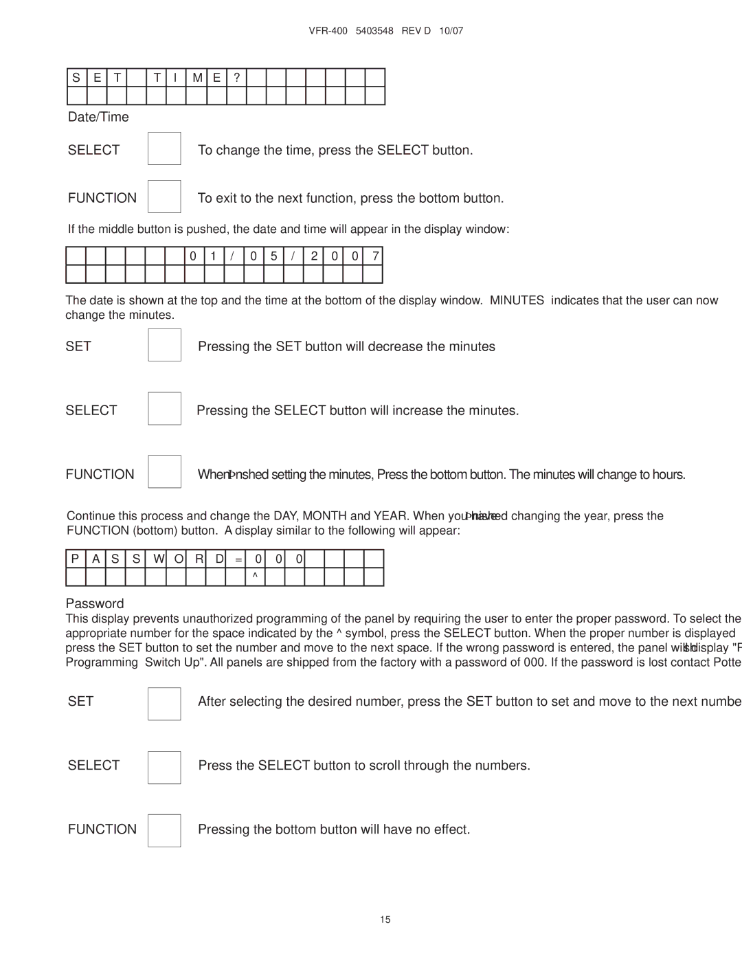 Viking VFR-400 instruction manual Date/Time, Password 