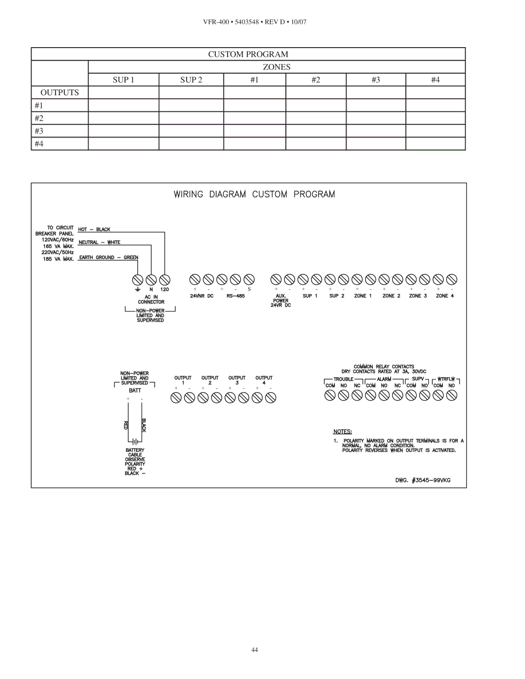 Viking VFR-400 instruction manual Custom Program Zones SUP Outputs 