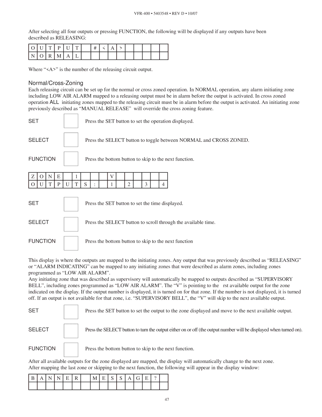 Viking VFR-400 instruction manual Normal/Cross-Zoning 