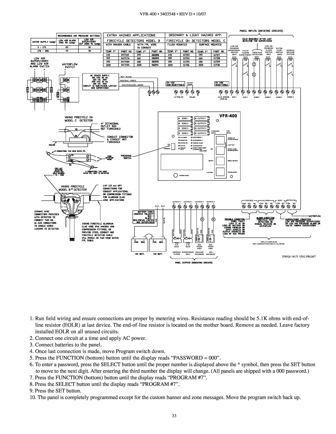 Viking VFR-400 instruction manual Connect one circuit at a time and apply AC power 